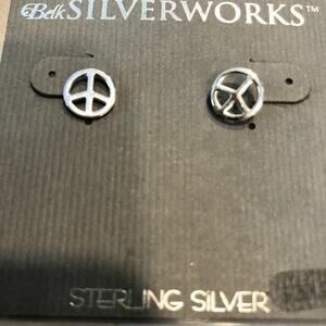 Belk Silverworks Sterling Silver Post Earrings- peace sign .925 New NWT